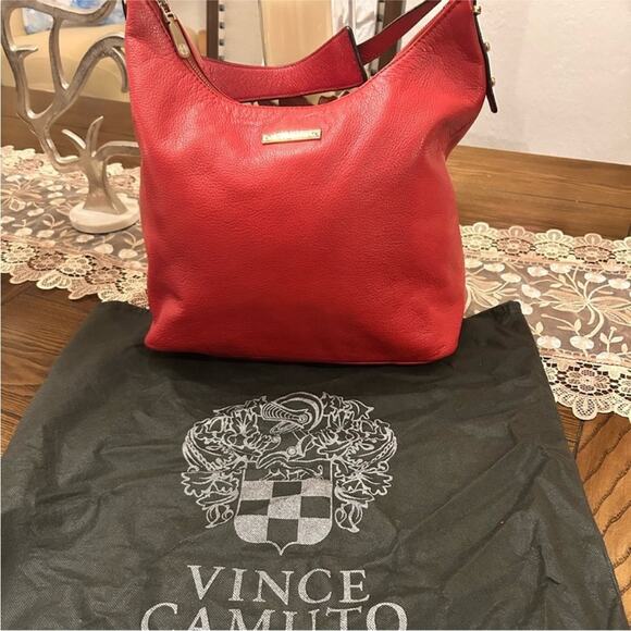 Vince Camuto Red Leather Women's Shoulder Handbag w dust bag - Picture 7 of 7